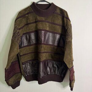 Vintage Men's Saxony Leather & Suede Sweater Size Large